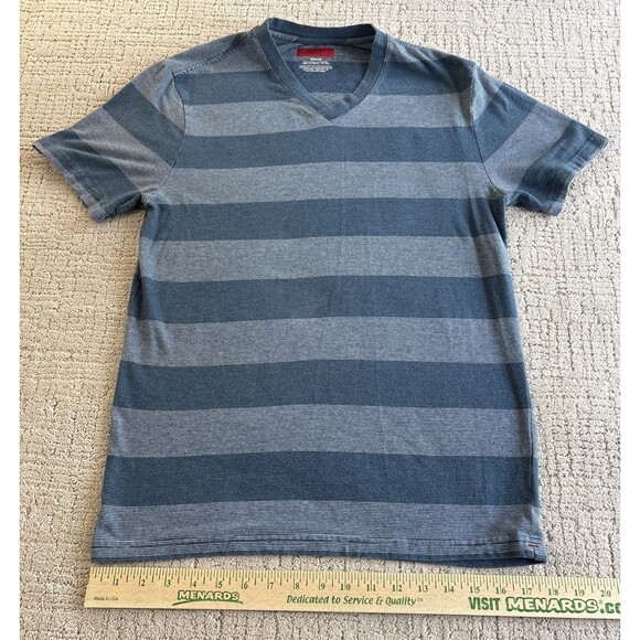 Alfani Mens Size M Slim Fit Blue Striped V Neck Short Sleeve T Shirt - Picture 1 of 8
